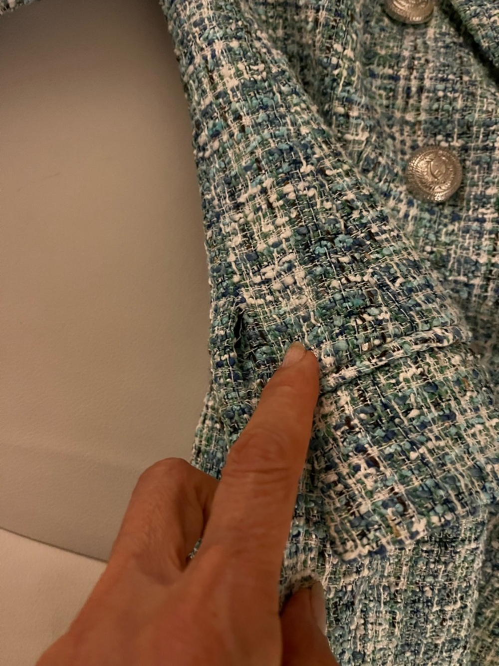 Zara Teal & White Tweed Double-Breasted Blazer - Picture 15 of 15